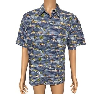 VTG Reyn Spooner Hawaiian Traditionals Blue L Marlin Print Button Up Shirt EUC
